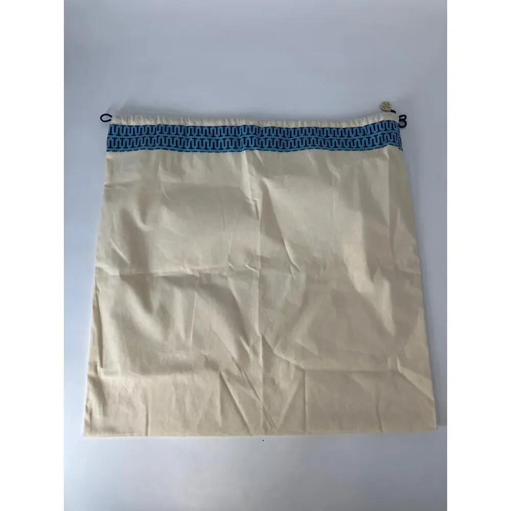 TORY BURCH CREAM DRAW STRING DUST BAG WITH BLUE TRIM